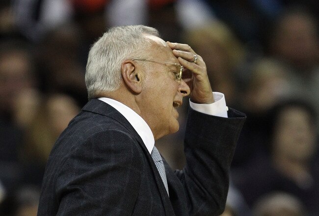 CHARLOTTE, NC - DECEMBER 11:  Head coach Larry Brown of the Charlotte Bobcats reacts against the Boston Celtics during their game at Time Warner Cable Arena on December 11, 2010 in Charlotte, North Carolina. NOTE TO USER: User expressly acknowledges and a