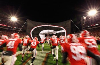ATHENS, GA - NOVEMBER 27:  The Georgia Bulldogs enter the field to face the Georgia Tech Yellow Jackets at Sanford Stadium on November 27, 2010 in Athens, Georgia.  (Photo by Kevin C. Cox/Getty Images)