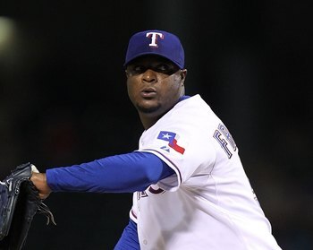 ARLINGTON, TX - MAY 11:  Pitcher Frank Francisco #50 on May 11, 2010 at Rangers Ballpark in Arlington, Texas.  (Photo by Ronald Martinez/Getty Images)