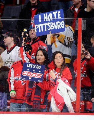 WASHINGTON, DC - DECEMBER 23:  Fans hold up signs before the game between the Washington Capitals and the Pittsburgh Penguins at the Verizon Center on December 23, 2010 in Washington DC.  (Photo by Greg Fiume/Getty Images)
