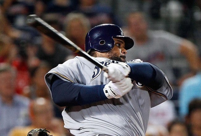 ATLANTA - JULY 15:  Prince Fielder #28 of the Milwaukee Brewers against the Atlanta Braves at Turner Field on July 15, 2010 in Atlanta, Georgia.  (Photo by Kevin C. Cox/Getty Images)