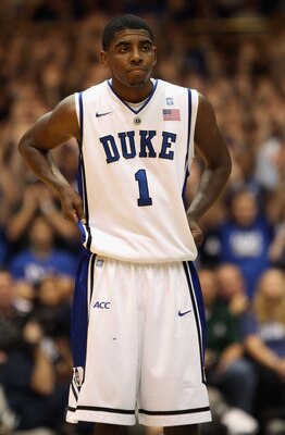 DURHAM, NC - DECEMBER 01:  Kyrie Irving #1 of the Duke Blue Devils watches on during their game against the Michigan State Spartans at Cameron Indoor Stadium on December 1, 2010 in Durham, North Carolina.  (Photo by Streeter Lecka/Getty Images)