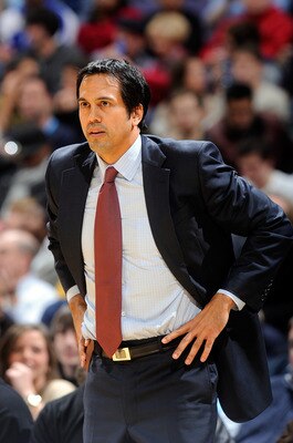 WASHINGTON, DC - DECEMBER 18:  Head coach Eric Spoelstra of the Miami Heat watches the game against the Washington Wizards at the Verizon Center on December 18, 2010 in Washington, DC. NOTE TO USER: User expressly acknowledges and agrees that, by download