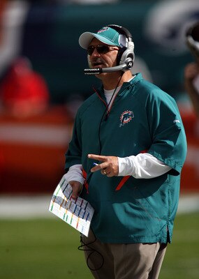 MIAMI - DECEMBER 19: Coach Tony Sparano of the Miami Dolphins against the Buffalo Bills at Sun Life Stadium on December 19, 2010 in Miami, Florida. The Bills defeated the Dolphins 17-14.  (Photo by Marc Serota/Getty Images)