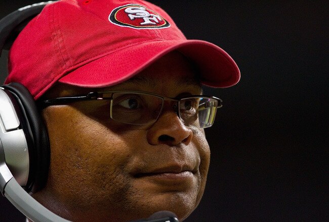 ST. LOUIS, MO - DECEMBER 26: Head coach Mike Singletary of the San Francisco 49ers looks on from the sideline at the Edward Jones Dome on December 26, 2010 in St. Louis, Missouri. The Rams beat the 49ers 25-17. (Photo by Dilip Vishwanat/Getty Images)