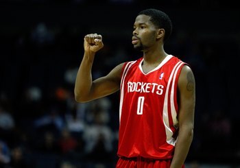 CHARLOTTE, NC - JANUARY 12:  Aaron Brooks #0 of the Houston Rockets reacts during the game against the Charlotte Bobcats on January 12, 2010 at Time Warner Cable Arena in Charlotte, North Carolina.  The Bobcats won 102-94.  NOTE TO USER: User expressly ac