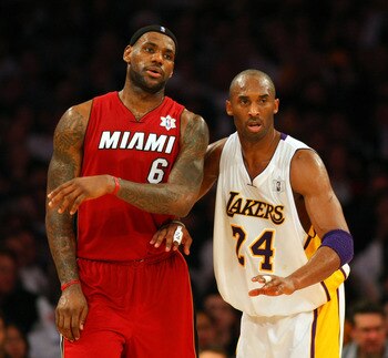 LOS ANGELES, CA - DECEMBER 25:  Kobe Bryant #24 of the Los Angeles Lakers defends LeBron James #6 of the Miami Heat during the NBA game at Staples Center on December 25, 2010 in Los Angeles, California. The Heat defeated the Lakers 96-80.  NOTE TO USER: U