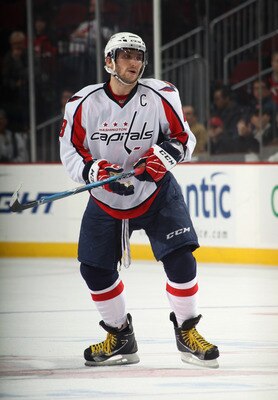 NEWARK, NJ - NOVEMBER 22:  Alex Ovechkin #8 of the Washington Capitals skates against the New Jersey Devils at the Prudential Center on November 22, 2010 in Newark, New Jersey. The Devils defeated the Capitals 5-0.  (Photo by Bruce Bennett/Getty Images)