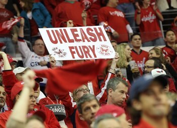 WASHINGTON - APRIL 28: Fans of the Washington Capitals support their team against the Montreal Canadiens in Game Seven of the Eastern Conference Quarterfinals during the 2010 NHL Stanley Cup Playoffs at the Verizon Center on April 28, 2010 in Washington, 