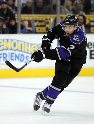 LOS ANGELES, CA - DECEMBER 11:  Jack Johnson #3 of the Los Angeles Kings takes a shot from the point against the Minnesota Wild during the game at the Staples Center on December 11, 2010 in Los Angeles, California.  (Photo by Harry How/Getty Images)