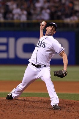 ST PETERSBURG, FL - OCTOBER 22:  Grant Balfour #50 of the Tampa Bay Rays pitches against the Philadelphia Phillies during game one of the 2008 MLB World Series on October 22, 2008 at Tropicana Field in St. Petersburg, Florida. The Phillies won 3-2.  (Phot