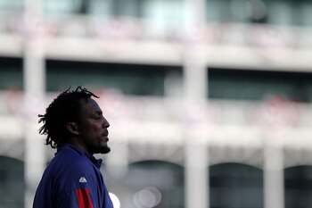ARLINGTON, TX - NOVEMBER 01:  Vladimir Guerrero #27 of the Texas Rangers looks on during batting practice against the San Francisco Giants in Game Five of the 2010 MLB World Series at Rangers Ballpark in Arlington on November 1, 2010 in Arlington, Texas. 