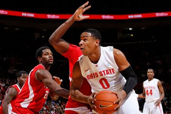 COLUMBUS, OH - NOVEMBER 26: Jared Sullinger #0 of the Ohio State Buckeyes looks to the basket against the Miami RedHawks at Value City Arena on November 26, 2010 in Columbus, Ohio. Ohio State won 66-45. (Photo by Joe Robbins/Getty Images)