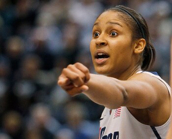 HARTFORD, CT - DECEMBER 21:  Maya Moore #23 of the Connecticut shouts instructions in the final minutes of a win over Florida State on December 21, 2010 in Hartford, Connecticut.  Connecticut set a record with 89 straight wins without a defeat. (Photo by