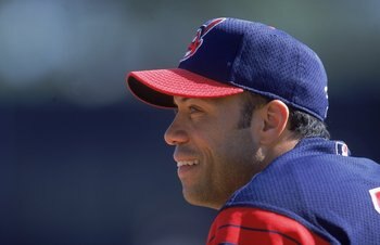 20 Feb 2001: Roberto Alomar #12 of the Cleveland Indians smiles as he looks on during Spring Training at Chain of Lakes Park in Winter Haven, Florida.Mandatory Credit: Andy Lyons  /Allsport