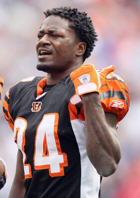 FOXBORO, MA - SEPTEMBER 12:  Adam Jones #24 of the Cincinnati Bengals talks from the sideline in the second half against the New England Patriots during the NFL season opener on September 12, 2010 at Gillette Stadium in Foxboro, Massachusetts.  (Photo by