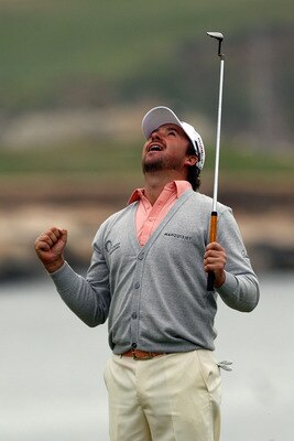 PEBBLE BEACH, CA - JUNE 20:  Graeme McDowell of Northern Ireland celebrates making par on the 18th hole to win the 110th U.S. Open at Pebble Beach Golf Links on June 20, 2010 in Pebble Beach, California.  (Photo by Donald Miralle/Getty Images)