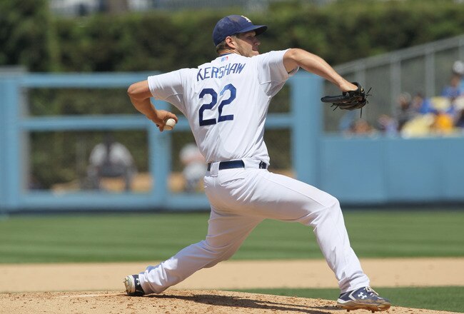 LOS ANGELES, CA - JULY 25:  Pitcher Clayton Kershaw #22 of the Los Angeles Dodgers throws a pitch against the New York Mets on July 25, 2010 at Dodger Stadium in Los Angeles, California.   The Dodgers won 1-0.  (Photo by Stephen Dunn/Getty Images)