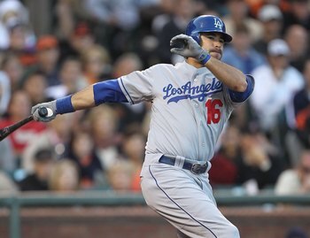 SAN FRANCISCO - JUNE 28:  Andre Ethier #16 of the Los Angeles Dodgers in action against the San Francisco Giants during an MLB game at AT&T Park on June 28, 2010 in San Francisco, California.  (Photo by Jed Jacobsohn/Getty Images)