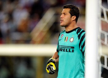 BOLOGNA, ITALY - AUGUST 30:  Julio Cesar of FC Internazionale during the Serie A match between Bologna and Inter at Stadio Renato Dall'Ara on August 30, 2010 in Bologna, Italy.  (Photo by Claudio Villa/Getty Images)