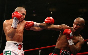 NEW YORK - JUNE 09:  Miguel Cotto of Puerto Rico swings a left at Zab Judah during their WBA Welterweight Championship bout on June 9, 2007 at Madison Square Garden in New York City.  (Photo by Nick Laham/Getty Images)