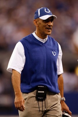 INDIANAPOLIS - NOVEMBER 16:  Head Coach Tony Dungy of the Indianapolis Colts on the sidelines against the Houston Texans at Lucas Oil Stadium on November 17, 2008 in Indianapolis, Indiana.  The Colts won 33-27.  (Photo by Harry How/Getty Images)