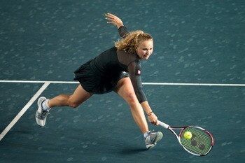 HONG KONG - JANUARY 05:  Caroline Wozniacki of Denmark in action during her match against Li Na of China during day one of the Hong Kong Tennis Classic 2011 on January 5, 2011 in Hong Kong, China.  (Photo by Victor Fraile/Getty Images)