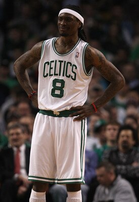 BOSTON - DECEMBER 01:  Marquis Daniels #8  of the Boston Celtics reacts after a foul is called against him in the first half against the Portland Trailblazers on December 1, 2010 at the TD Garden in Boston, Massachusetts.  NOTE TO USER: User expressly ack