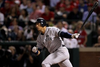 ARLINGTON, TX - OCTOBER 22:  Alex Rodriguez #13 of the New York Yankees bats against the Texas Rangers in Game Six of the ALCS during the 2010 MLB Playoffs at Rangers Ballpark in Arlington on October 22, 2010 in Arlington, Texas. The Rangers won 6-1. (Pho