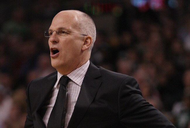 BOSTON, MA - JANUARY 07:  Head coach Jay Triano of the Toronto Raptors directs his players in the first half against the Boston Celtics on January 7, 2011 at the TD Garden in Boston, Massachusetts. NOTE TO USER: User expressly acknowledges and agrees that