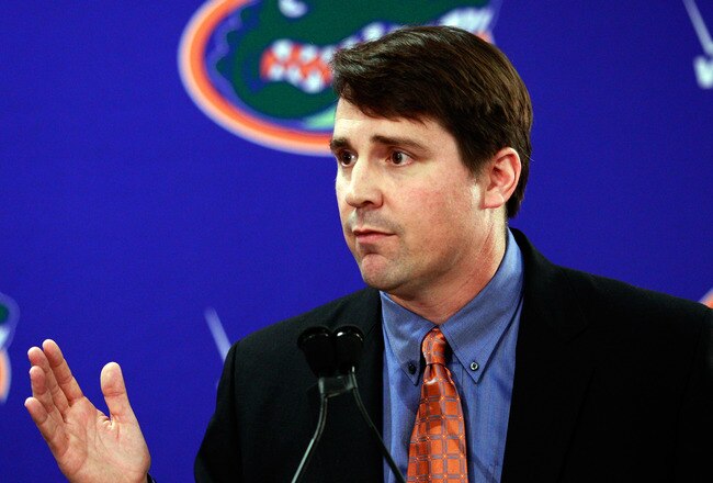 GAINESVILLE, FL - DECEMBER 14:  Former defensive coordinator for the University of Texas, Will Muschamp speaks to the media after being introduced as the head coach of the University of Florida on December 14, 2010 in Gainesville, Florida.  Muschamp is re
