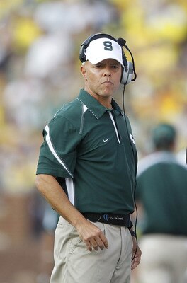ANN ARBOR, MI - OCTOBER 09: Michigan State Spartans offensive coordinator Don Treadwell watches the action during the  game against the Michigan Wolverines on October 9, 2010 at Michigan Stadium in Ann Arbor, Michigan. The Michigan Spartans defeated the M