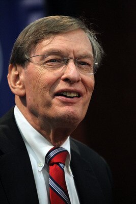 ARLINGTON, TX - SEPTEMBER 29:  MLB commisioner Bud Selig talks with the media at Rangers Ballpark in Arlington on September 29, 2010 in Arlington, Texas.  (Photo by Ronald Martinez/Getty Images)