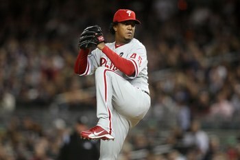 NEW YORK - NOVEMBER 04:  Starting pitcher Pedro Martinez #45 of the Philadelphia Phillies throws a pitch against the New York Yankees in Game Six of the 2009 MLB World Series at Yankee Stadium on November 4, 2009 in the Bronx borough of New York City.  (P
