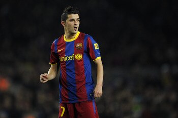 BARCELONA, SPAIN - JANUARY 02:  David Villa of Barcelona looks on during the La Liga match between Barcelona and Levante UD at Camp Nou on January 2, 2011 in Barcelona, Spain. Barcelona won 2-1.  (Photo by David Ramos/Getty Images)