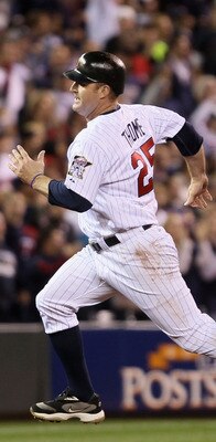 MINNEAPOLIS - OCTOBER 06: Jim Thome #25 of the Minnesota Twins rounds third base against the New York Yankees during game one of the ALDS on October 6, 2010 at Target Field in Minneapolis, Minnesota.  (Photo by Elsa/Getty Images)