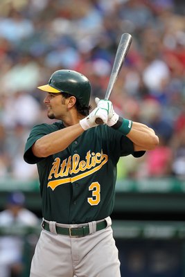 ARLINGTON, TX - MAY 11:  Eric Chavez #3 of the Oakland Athletics on May 11, 2010 at Rangers Ballpark in Arlington, Texas.  (Photo by Ronald Martinez/Getty Images)