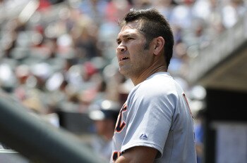 MINNEAPOLIS, MN - JUNE 30: Johnny Damon #18 of the Detroit Tigers looks on in the dugout in the sixth inning against the Minnesota Twins during their game on June 30, 2010 at Target Field in Minneapolis, Minnesota. Twins won 5-1. (Photo by Hannah Foslien