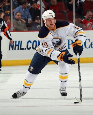 NEWARK, NJ - NOVEMBER 10:  Tim Connolly #19 of the Buffalo Sabres skates against the New Jersey Devils at the Prudential Center on November 10, 2010 in Newark, New Jersey. The Sabres defeated the DSevils 5-4 in the shootout.  (Photo by Bruce Bennett/Getty