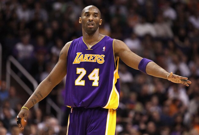 PHOENIX, AZ - JANUARY 05:  Kobe Bryant #24 of the Los Angeles Lakers during the NBA game against the Phoenix Suns at US Airways Center on December 23, 2011 in Phoenix, Arizona. The Lakers defeated the Suns 99-95.  NOTE TO USER: User expressly acknowledges