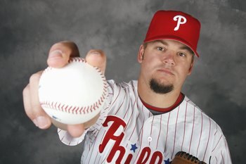 CLEARWATER, FL - FEBRUARY 20:  Joe Blanton #56 of the Philadelphia Phillies poses for a photo during Spring Training Photo day on February 20, 2009 at Bright House Networks Field in Clearwater, Florida.  (Photo by Chris Graythen/Getty Images)