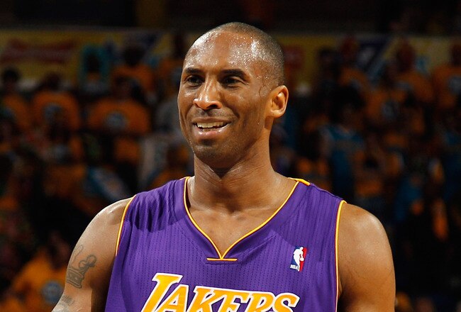 NEW ORLEANS, LA - APRIL 22:  Kobe Bryant #24 of the Los Angeles Lakers reacts after being fouled during the game against  the New Orleans Hornets in Game Three of the Western Conference Quarterfinals in the 2011 NBA Playoffs at the New Orleans Arena  on A
