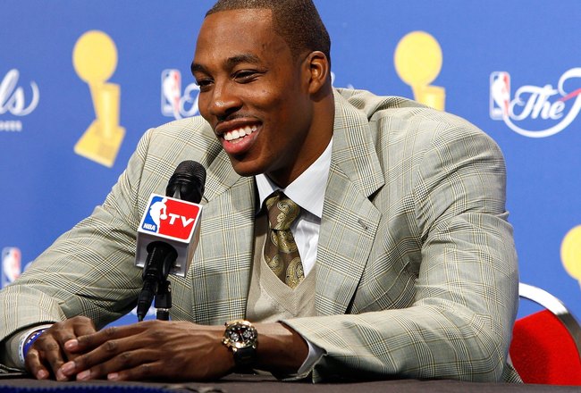 ORLANDO, FL - JUNE 14:  Dwight Howard #12 of the Orlando Magic speaks to the media after the Magic lost to the Los Angeles Lakers in Game Five of the 2009 NBA Finals on June 14, 2009 at Amway Arena in Orlando, Florida.  The Lakers won 99-86.  NOTE TO USER