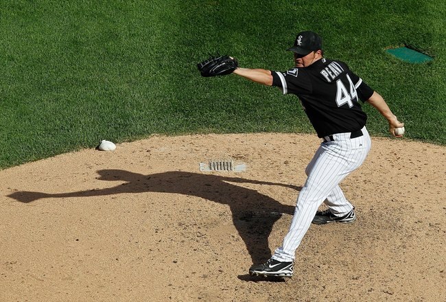 CHICAGO - JUNE 25: Starting pitcher Jake Peavy #44 of the Chicago White Sox delivers the ball against the Chicago Cubs at U.S. Cellular Field on June 25, 2010 in Chicago, Illinois. The White Sox defeated the Cubs 6-0. (Photo by Jonathan Daniel/Getty Image