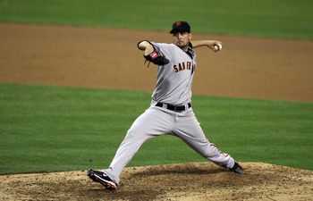 SAN DIEGO, CA - SEPTEMBER 10:  Starting Pitcher Jonathan Sanchez #57 of the San Francisco Giants throws from the mound against the San Diego Padres during their MLB game on September 10, 2010 at Petco Park in San Diego, California. (Photo by Donald Mirall