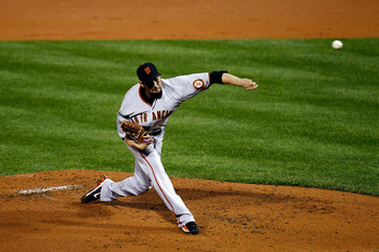 PHILADELPHIA - OCTOBER 23:  Jonathan Sanchez #57 of the San Francisco Giants pitches against the Philadelphia Phillies in Game Six of the NLCS during the 2010 MLB Playoffs at Citizens Bank Park on October 23, 2010 in Philadelphia, Pennsylvania.  (Photo by