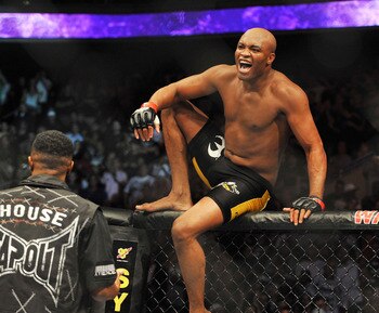 PHILADELPHIA - AUGUST 08:  Anderson Silva celebrates after defeating Forrest Griffin during their light heavyweight bout at UFC 101: Declaration at the Wachovia Center on August 8, 2009 in Philadelphia, Pennsylvania.  (Photo by Jon Kopaloff/Getty Images)