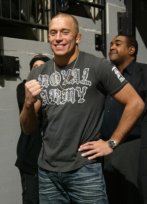 TORONTO - FEBRUARY 5:  Ultimate Fighter Georges St-Pierre attends the Toronto Maple Leafs game against the Florida Panthers during a fight during their NHL game at the Air Canada Centre February 5, 2008 in Toronto, Ontario, Canada. (Photo By Dave Sandford