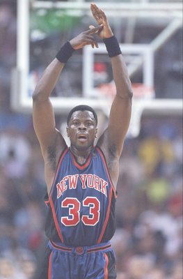 18 May 1997:  Center Patrick Ewing of the New York Knicks shoots the ball during a playoff game against the Miami Heat at the Miami Arena in Miami, Florida.  The Heat won the game 101-90. Mandatory Credit: Andy Lyons  /Allsport