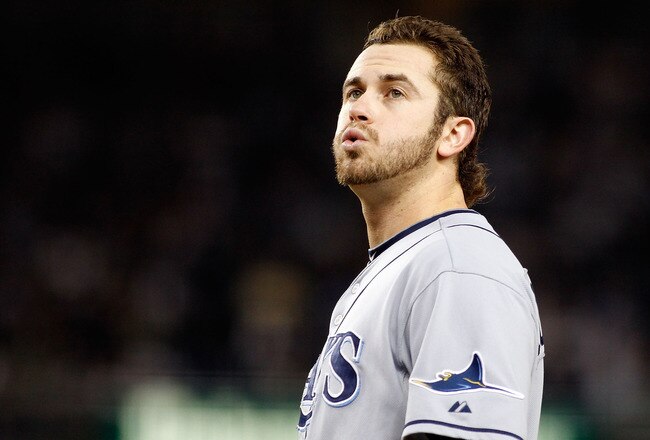 NEW YORK - SEPTEMBER 23:  Evan Longoria #3 of the Tampa Bay Rays looks on against the New York Yankees  on September 23, 2010 at Yankee Stadium in the Bronx borough of New York City.  (Photo by Mike Stobe/Getty Images)